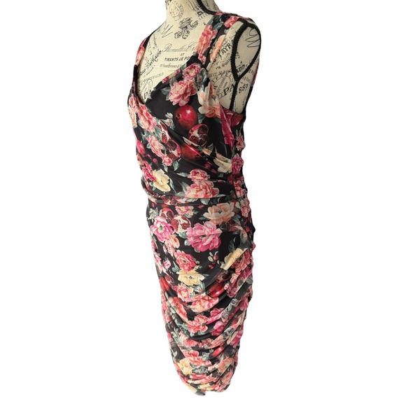 Express Dress Large Bodycon Floral Mesh Ruched Romantic Y2K Mesh Sweetheart Neck - Picture 7 of 13